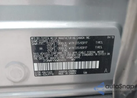 2019 Toyota Rav4 Hybrid Xle из США, поврежденный, VIN 2T3RWRFV5KW004833